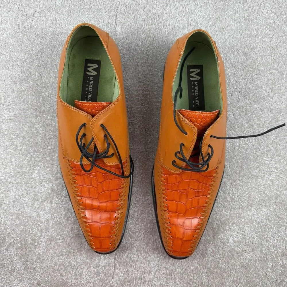 Marco Vicci Mens Derby Dress‎ Shoes Orange Crocodile Print Leather Lace Up 9.5